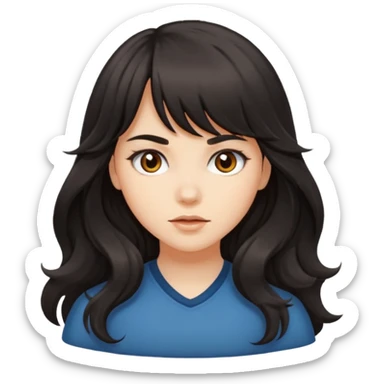 A girl with long wavy hair and bangs, radiating fierce confidence. sticker