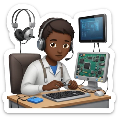 computer technician fixing damage computer sticker