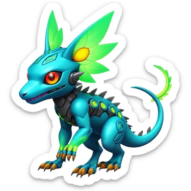 Tropical lush warm-colored modern colorful neon-colored cyber-Fakémon-Digimon-Trico-creature sticker