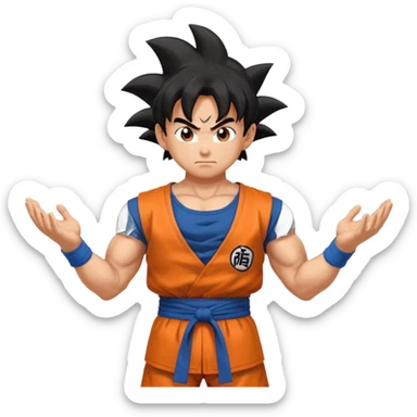 Son Goku emoji, power-up pose, blue undershirt, orange gi, confident face sticker