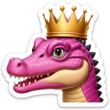 face of a pink crocodile wearing a black crown, looking forward sticker