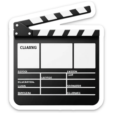 ultra minimal movie slate, simplified to basic shapes, iconic film clapperboard reduced to essential elements sticker