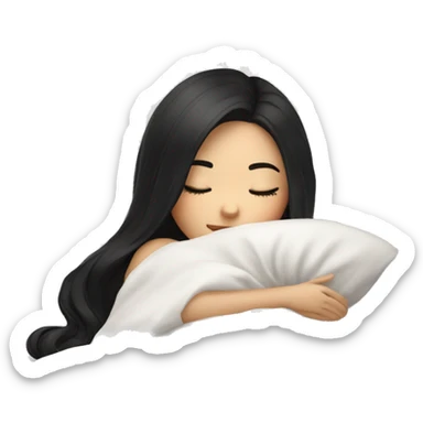 asian cute girl with long beauty black hair sleeping with white blanket and pillow sticker