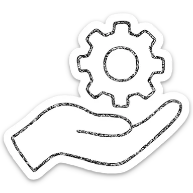 hand drawn outlined hand holding a cog icon sticker
