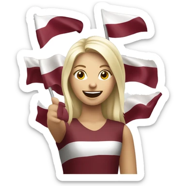 Happy blonde woman with a flag of Latvia in hands sticker