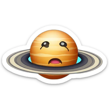 planet Saturn with a cartoon face with tongue sticker