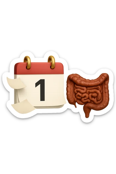 emoji stile iphone di un calendario con fogli che volano insieme a pezzi anatomici di colon umano, iperrealistico 4k, isolato su sfondo bianco sticker
