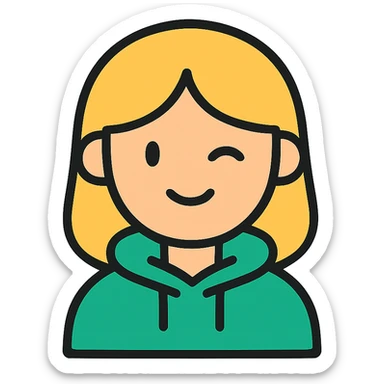 a blonde girl in a green hoodie winking sticker