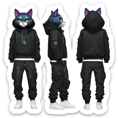 Edgy Anthro cool pretty dark cat-Pokémon-fursona techwear cargo pants hoodie sticker