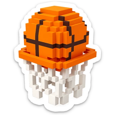 A voxel-style basketball in a net sticker