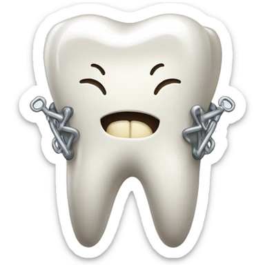 a tooth with a metalic brace sticker