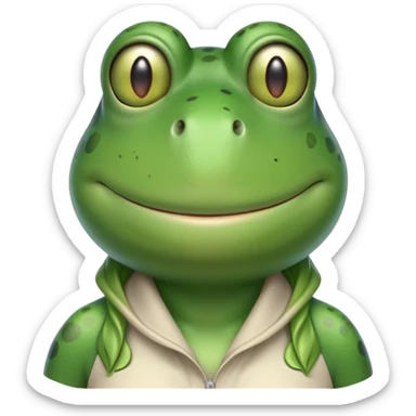 smiling female frog character in casual clothes upright pose sticker