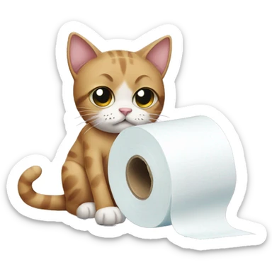 A sad cat cryin with toilet paper sticker