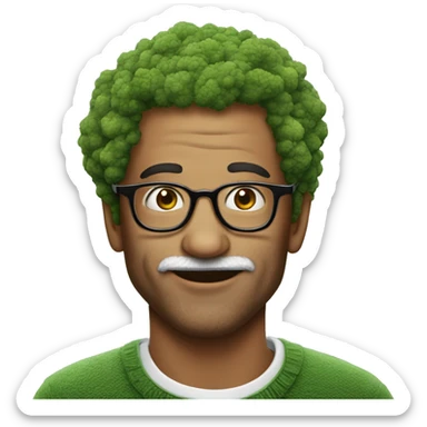 man in his 20s with broccoli hair and glasses kissing an aged man sticker