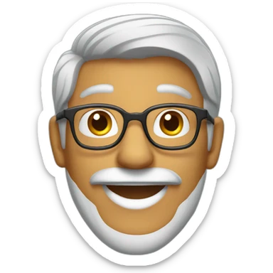 A smiling Indian man with grey hair, beard, glasses, and a gold tooth sticker