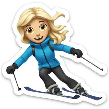 Blonde girl and blonde boy skiing sticker