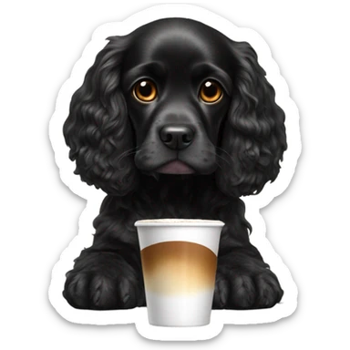 Black cocker spaniel drinking capucino sticker
