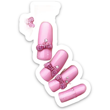 pink hyper realistic acrylic nails with pink bows and diamonds sticker