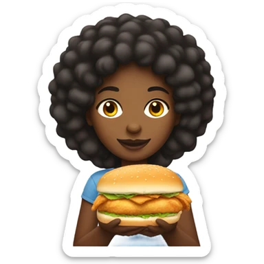 Black girl with chicken sandwich in her hand sticker