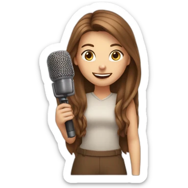 Caucasian girl with long Brown hair holding a michophone singing happy sticker