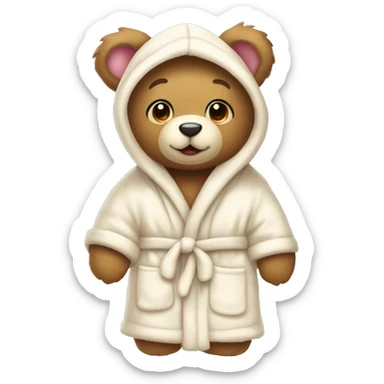 teddy bear that’s wearing a cream bunny dressing gown with the hood up sticker
