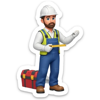 Emoji-style construction worker remodeling a kitchen, installing cabinets and tiles with tools, wearing a hard hat and tool belt, modern kitchen background with countertops and cabinets, bright emoji design, simple and clean, expressive and friendly. sticker