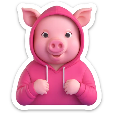 John Pork, pig with a hoodie, urban style, confident pose, 3D emoji style sticker