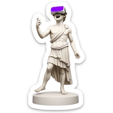 an EMOJI OF A ancient young greek statue, wearing VR headset, shouting purple colors, full body sticker