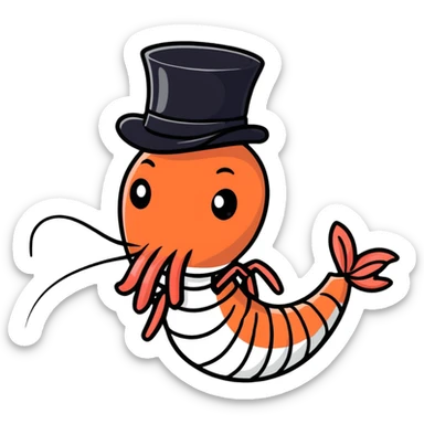 shrimp wearing a top hat sticker