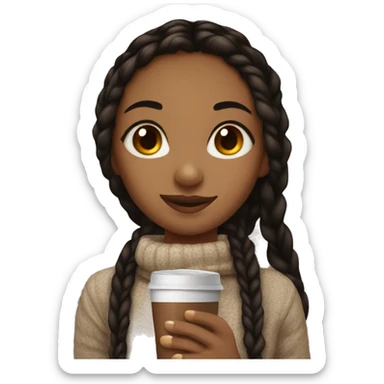 Light brown girl with black long braids and a hot chocolate sticker