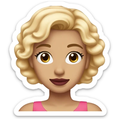 Girl with blonde hair, blue eyes, red lipstick, and tan skin wearng makup and a pink dress sticker