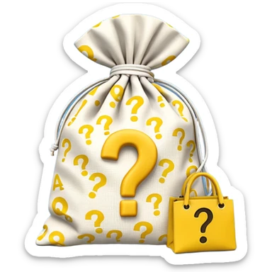 tied bag printed with q&a stuffed with yellow question marks sticker