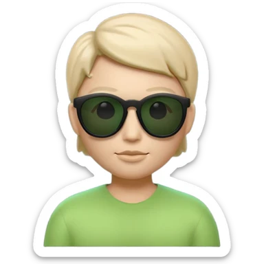Clean 3D memoji emoji, smooth Apple emoji style, black sunglasses, calm expression, Matrix movie aesthetic, faint green code glow, minimalist, dark cinematic background, high resolution. sticker