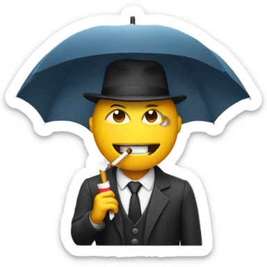 Man with the head of a cigarette holding an umbrella sticker