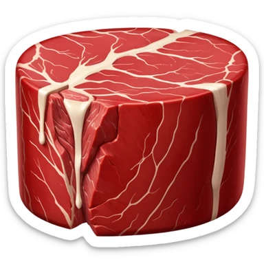 realistic beef filet, thick boneless cylindrical cut, rich red, clean glossy surface, fine muscle grain, minimal marbling, natural edge, soft contours, no plate, knife, garnish, or faces, clean 3D, soft lighting, transparent background, emoji scale sticker