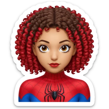 Lightskin girl with curly hair, eyebrow piercing in left side, wearing a spider man costume sticker