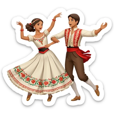 cinematic-realistic-scene-of-two-male and female dancers-performing-the-tarantella,-dressed-in-flowing-traditional-italian costumes-with-detailed-embroidery-and-dynamic-skirts,-captured-in-festive-motion-with-warm,-lively-lighting sticker
