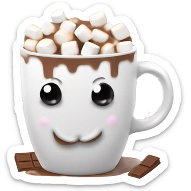 hot cocoa in white mug with marshmallows and flake sticker