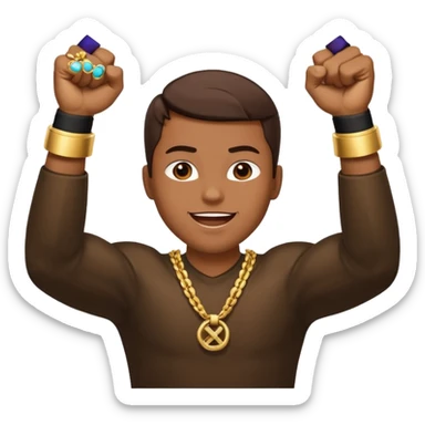 2 fists in the air one below on top like i got like hella money meme sticker