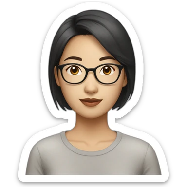 26 year old asian woman short straight dark hair and brown rectangle glasses sticker
