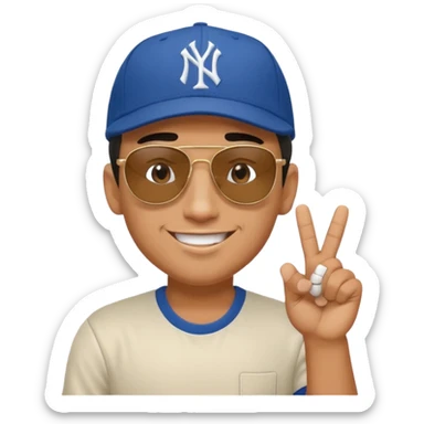 Cool hip guy with NY baseball cap and sunglasses showing his middle finger sticker