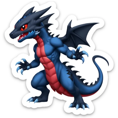 Black and Blue Venom-Stitch-Zekrom-Salandit-Sneasel-fusion, full body, with red eyes  sticker