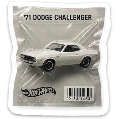 white 1971 Dodge Challenger Hot Wheels toy car, glossy, inspired by the movie 'Death Proof' sticker