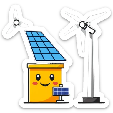 cartoon sticker of a happy solar panel and wind turbine sticker