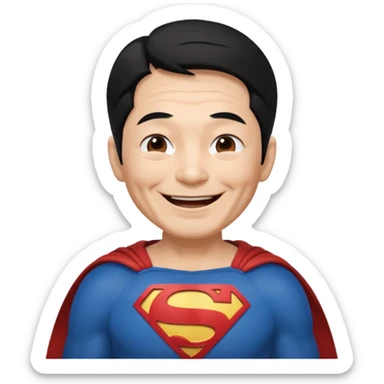 old Chinese dressed as Superman laughing with closed eyes sticker