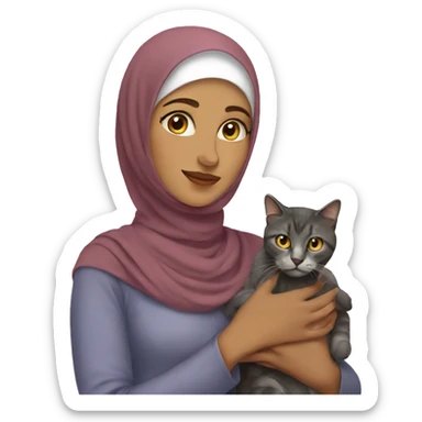 A Muslim woman petting a cat sticker