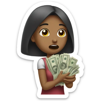 Girl crying and Wiping tears with money sticker
