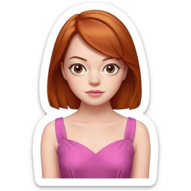 Emma Stone, orange brown hair, pink dress sticker