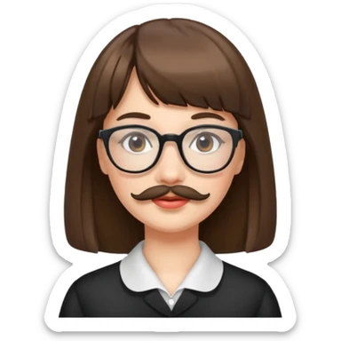 woman with bangs and glasses and beautiful mustache sticker