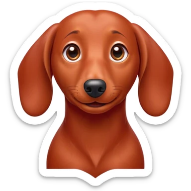 Cinematic Comical Red Dachshund Portrait Emoji, Head tilted dramatically with an exaggeratedly amused expression, featuring a sleek red coat with a vibrant sheen, wide, expressive brown eyes filled with playful disbelief, Simplified yet hilariously expressive features, highly detailed, glowing with a slightly sassy glow, high shine, dramatic yet playful, stylized with an air of cheeky humor, bright and endearing, soft glowing outline, capturing the essence of a spirited and over-the-top companion, so meme-worthy it feels like it could side-eye its way into internet fame instantly! sticker